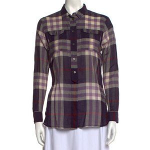 Burberry Brit Recency Purple Checked Cotton Voile Long Sleeve Button Front Shirt